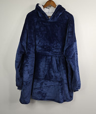 Unisex One Size Hooded Navy Blue Pullover Blanket To Wear Sherpa Lined Soft Cozy