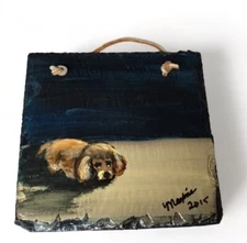 Charming Hand-Painted Cocker Spaniel Dog Art on Slate Tile by Maxine (2015)