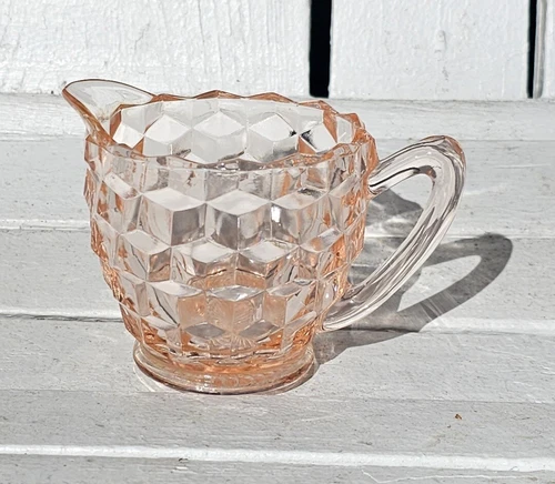 Pink Depression Glass VTG Creamer 3x2.5 Cube Pattern