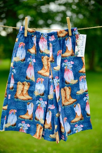 NWT Handmade Girl's Modest Cowgirl Pattern Boxed Culottes/Split Skirt ~ Size 5