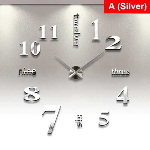 Modern DIY Wall Clock 3D Mirror Surface Home Office Room Decor Removable - Picture 11 of 16