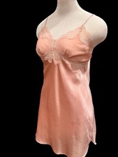 Victoria's Secret Gold Label Lingerie Pink Satin Chemise Lace Slip Sz M