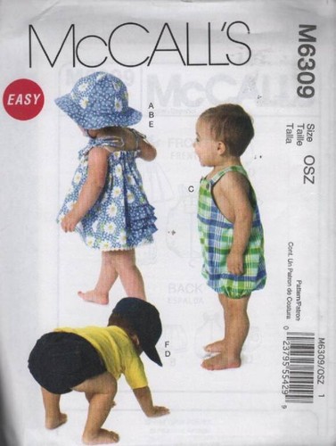 6309 EASY MCCALL'S INFANTS DRESS, PANTIES, ROMPER & MORE SZ S-XL