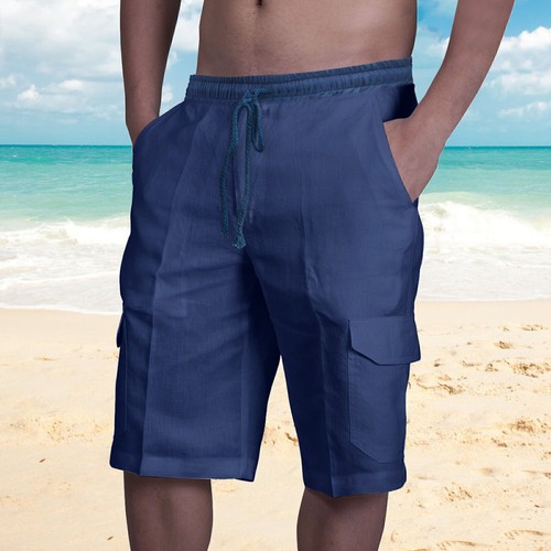 Mens Cotton Linen Shorts Drawstring Elasticated Loose Casual Work Beach Pants US - Picture 18 of 18