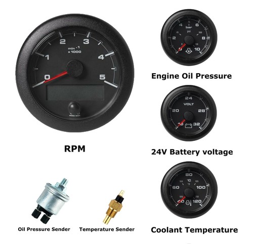 VDO Ocean Link Set of Gauges 5000 RPM Black 24V with Sensors - Picture 1 of 11