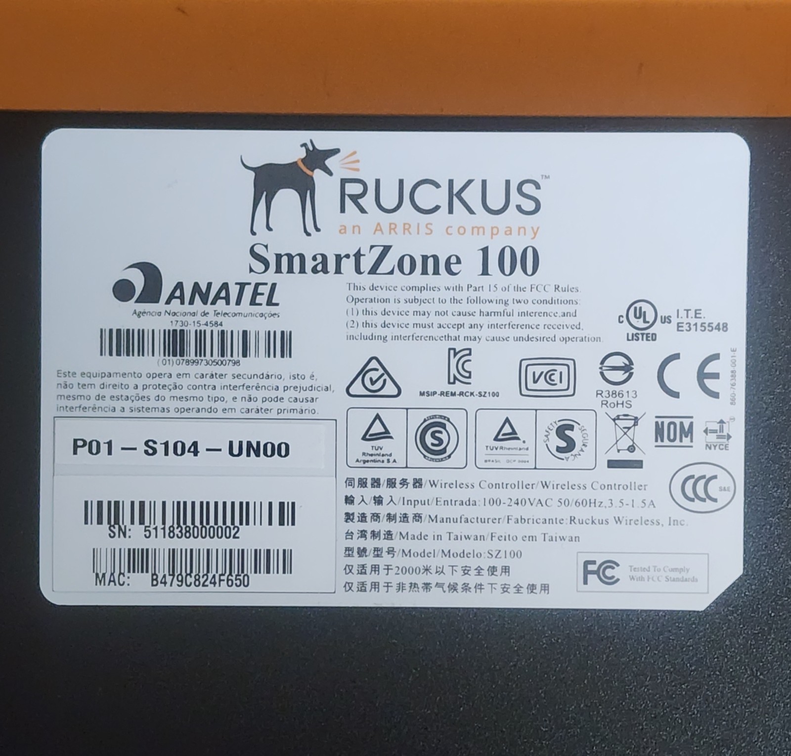 Ruckus SmartZone 100 P01-S104-UN00 Wireless Network Management Device Controller