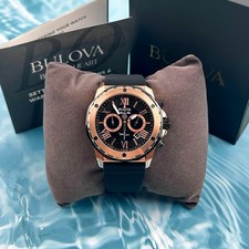 Bulova 98B104 Men's Marine Star Black Dial Black Rubber Strap Quartz Watch