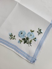 Vintage Ladies Hankie Embroidered Blue Floral