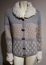 Vintage Liz Clairborne Hygge Boho Gray/Beige Lambswool Chunky Cardigan Sweater L