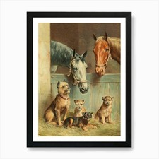 Familie von Pferden und Hunden Kunstdruck gerahmt Wandbild Poster Leinwanddruck Bild