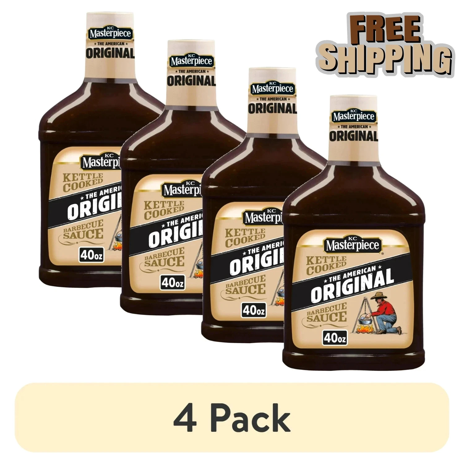 (4 pack) KC Masterpiece Original Barbecue Sauce, 40 oz