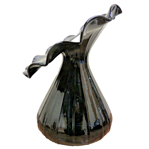 Vintage Black Amethyst Jack In The Pulpit Vase - Large 12.5" Glass - Picture 4 of 6