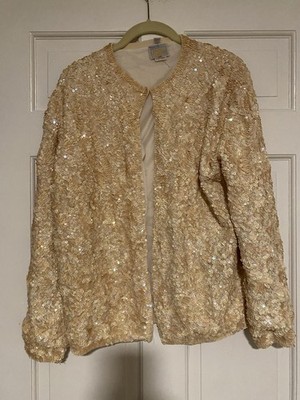 VTG ROYAL CRUISE LINE SEQUINED Ivory/Cream 100% LAMB WOOL SZ 42