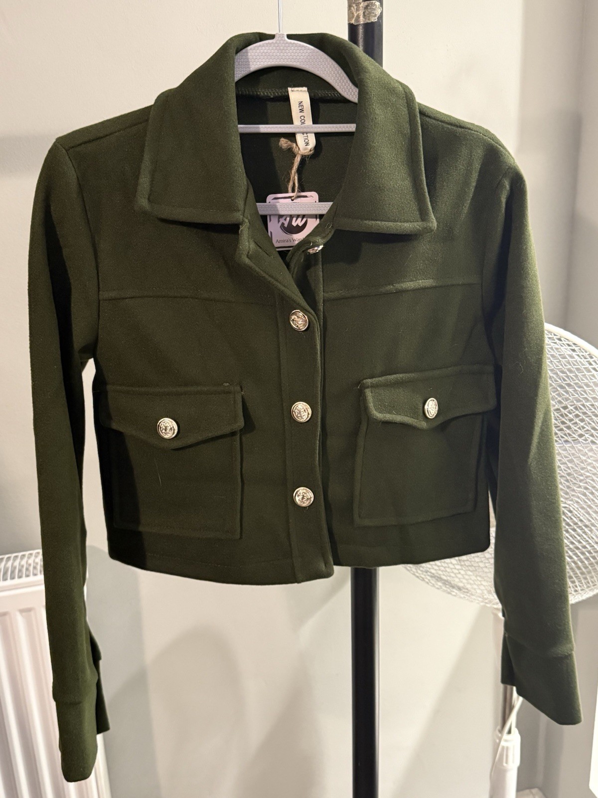 New Ladies Trending Cropped Jacket Green Size Small 8/10