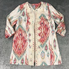 Chico's Jacket Womens 2 US 12-14 Soutache-Trimmed Linen Topper Open Front Ikat