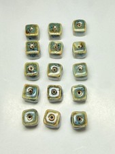 Ceramic Blue Green Brown 12mm Cube Beads 15 Beads