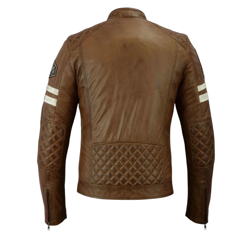 Moto Chaqueta Hombre Chaquet Cuero CE Protectores Marron Motociclista invierno - Imagen 2 de 4