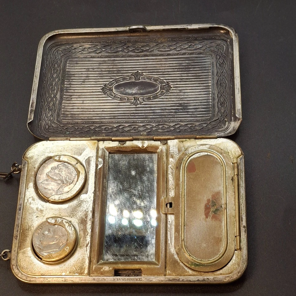 Monedero de baile compacto victoriano antiguo alemán de plata Foto 3 de 4