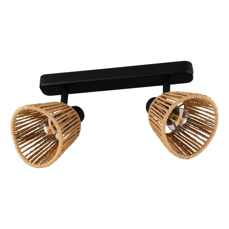 Plafoniera da soffitto rustica spot in metallo nero e carta a 2 luci gl1960