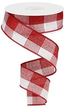Red, White Woven Check Wired Edge Ribbon, 1.5 Inch x 10 Yards, Plaid, Craft