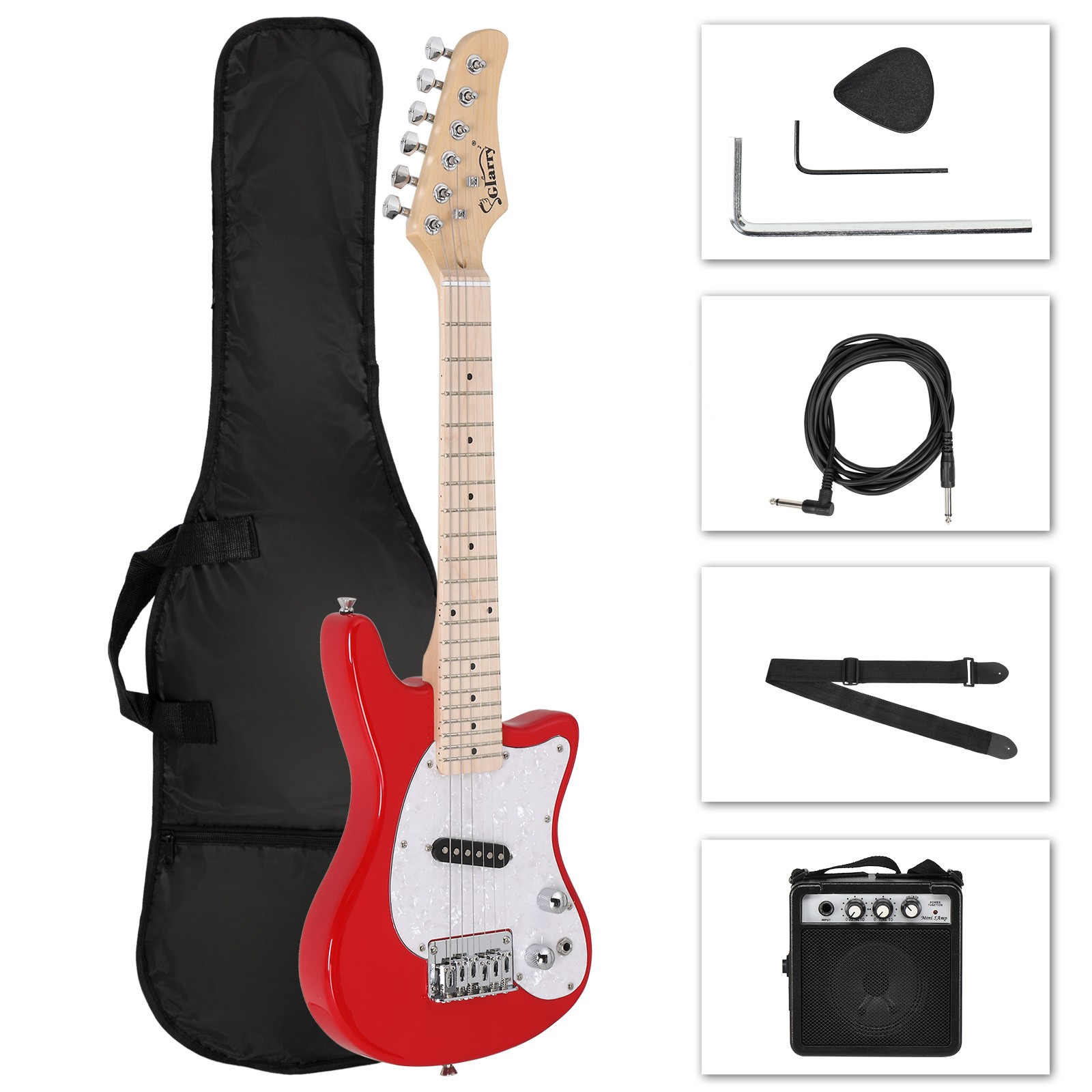 30in Red Mini Electric Guitar Kit Maple Fingerboard with 5W Amplifier
