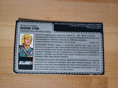 GI Joe Major Storm 1990 General Commander Italian File Card   