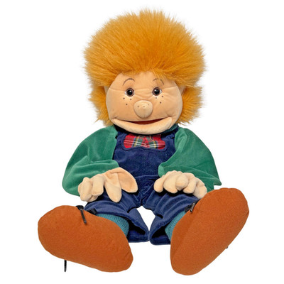Vintage Folkmanis Junge Handpuppe Ingwer Latzhose Sammlerstück weiches Plüschtier