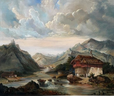 #ad painting oil on canvas 25 x 31 oil painting original signed Beuer European lands $1400.00