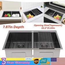 33x22" Drop in Kitchen Sink Double Bowl Gunmetal Black Stainless Steel USA