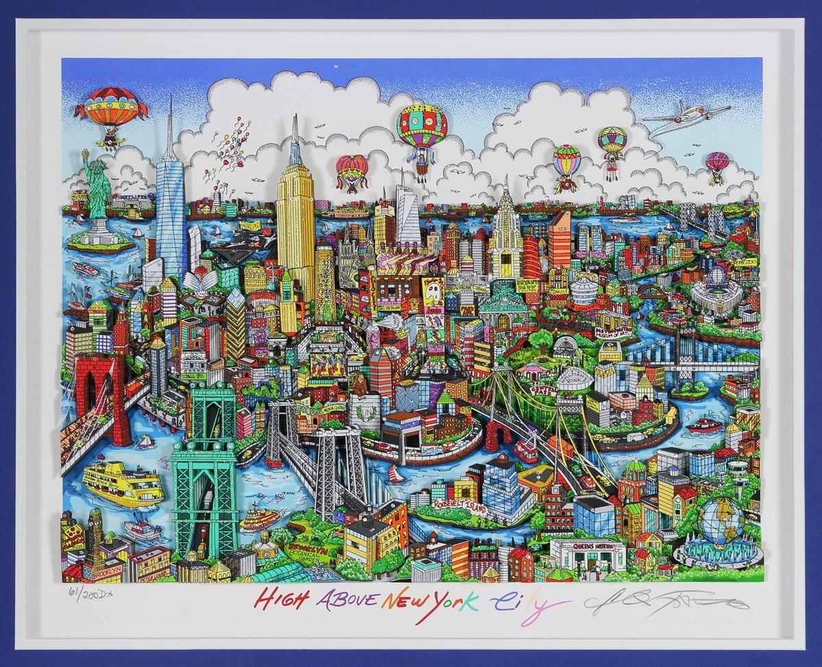 Charles Fazzino Signed High Above NY Custom Framed 3-D Pop Art LE