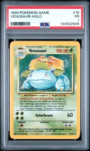 PSA 1 PR 1999 Base Set Venusaur 15/102 Holo Foil Pokemon WOTC Unlimited
