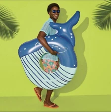 Sun Squad 45" Long Blue Whale Inflatable Pool Tube Ages 9+ New in Box