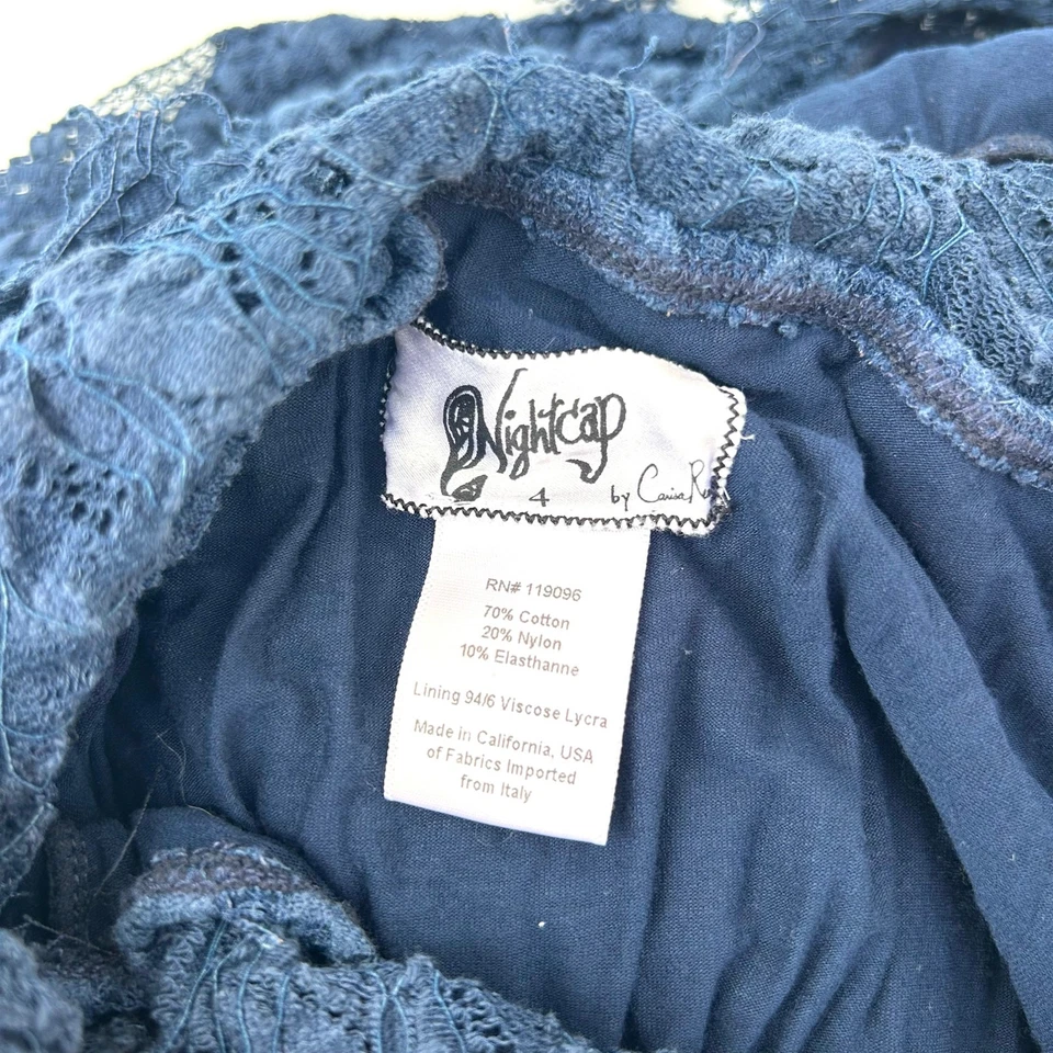 Vestido de fiesta vintage de encaje boho con abertura azul marino transparente talla 4 Foto 4 de 4