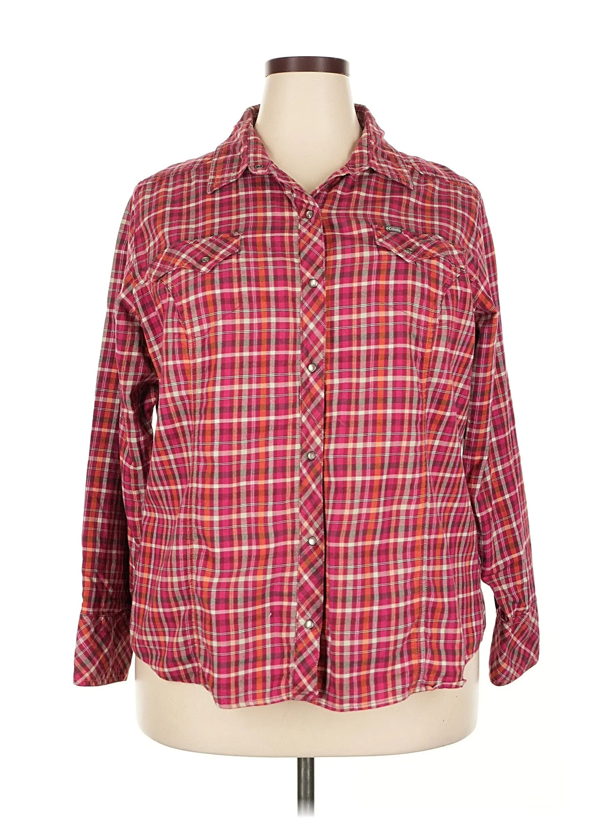 Columbia Women Red Long Sleeve Button-Down Shirt 2X Plus