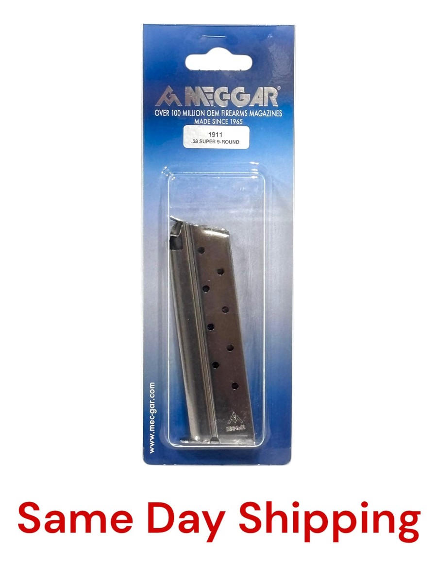 Mec-Gar 1911 Full Size .38 Super 9-Round Pistol Magazine, Nickel