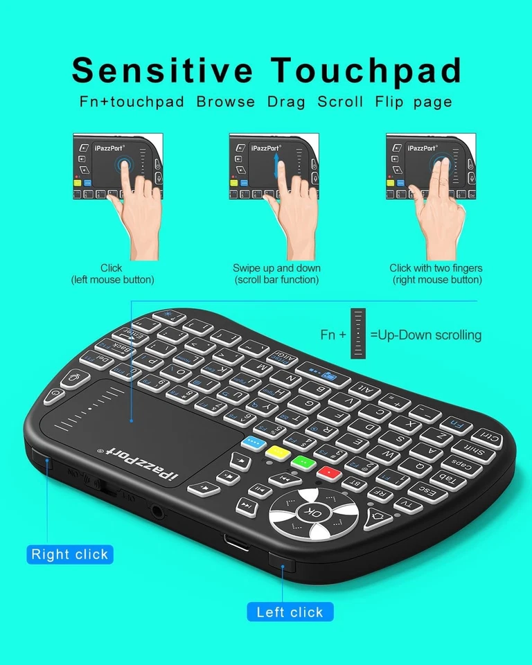 iPazzPort: 2.4G/Bluetooth mini keyboard with touchpad, IR learning, RGB backlit - Image 4 of 4