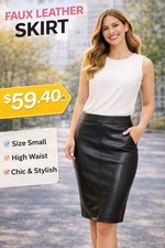 Express Women s Black Faux Leather Skirt Size S High Waist Pencil Style