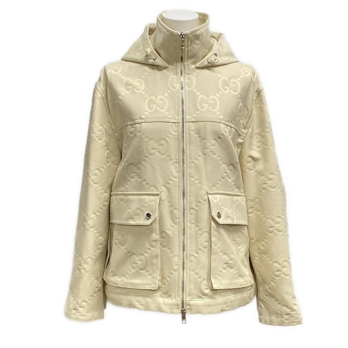 Giacca imbottita in tela Gucci Jumbo GG originale 691756 ZAIDI beige giacca leggera