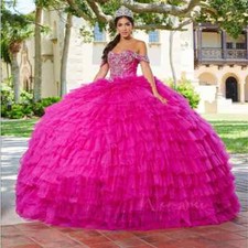 Off the Shoulder Quinceanera Dresses Applique Tiered Ruffles Birthday Ball Gowns