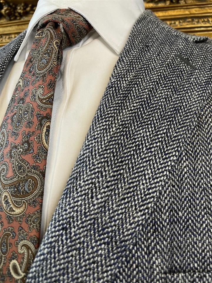 Blazer Abrigo Deportivo De Colección Stafford 46R Gris Oscuro 100% Seda Tweed Espiga 2Btn Foto 3 de 4