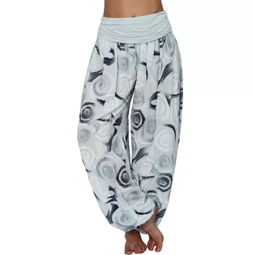 Women Elastic Waist Boho Floral Harem Trousers Baggy Wide Leg Palazzo Pants - Picture 23 of 60