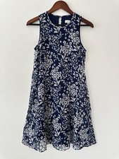 Calvin Klein Sheer Floral A-Line Dress Navy Blue Sleeveless Womens 6