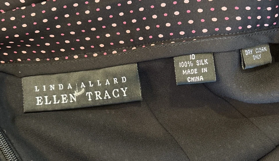 Falda plisada Ellen Tracy Linda Allard 100 % seda talla 10 negro rosa lunares Foto 4 de 4