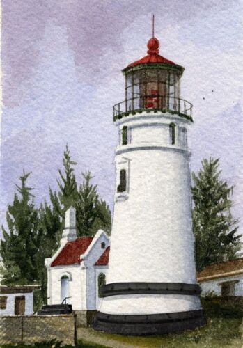 Faro del río Umpqua, bahía de Winchester, Oregon. Impresiones en acuarela de Gerald Hill - Imagen 2 de 2