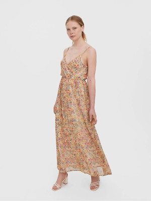 Vero Moda Kaya Floral Wrap Front Dress in Mila Fuchia Purple Size Large NWOT