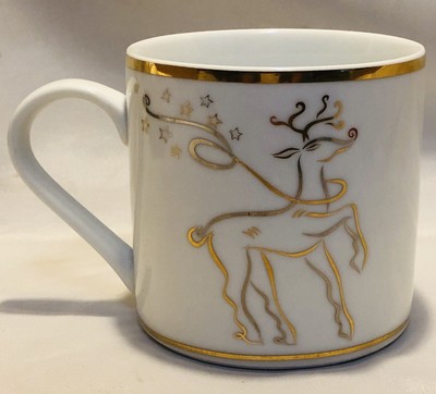 Rudolph Reindeer Christmas Holiday White w//Gold Cups Mugs 4 The Rudolph Co