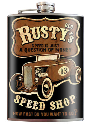 Trixie & Milo «Rusty's Speed Shop» FLASK Hot Rod Edelstahl FLACHMANN Rockabill