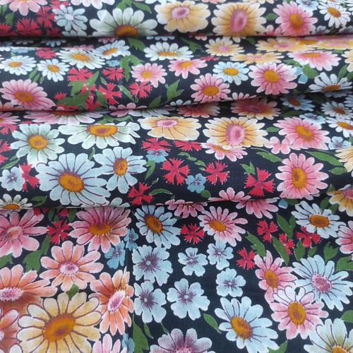 Vintage chintz floral fabric Multicolored daisies Sewing and craft W 36" - Picture 3 of 9