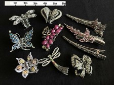 10 Rhinestone Hair Clips Variety Lot of 10 Butterfly Flower Heart Dragonfly