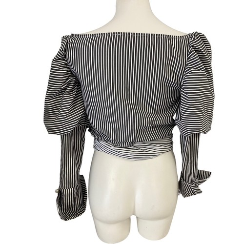 Moda Nova Top Envolvente Para Mujer XS Azul Blanco Rayas Manga Abullonada Puño Náutico - Imagen 2 de 13